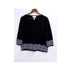 Alfred Dunner Women's Black Knit Sweater Acrylic Cotton Blend Size S /‎ #1016